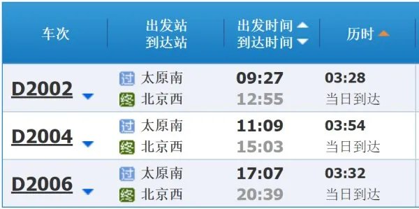 太原到北京的动车时刻表?