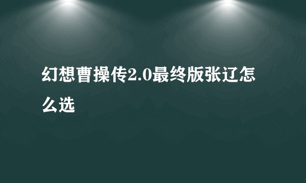 幻想曹操传2.0最终版张辽怎么选