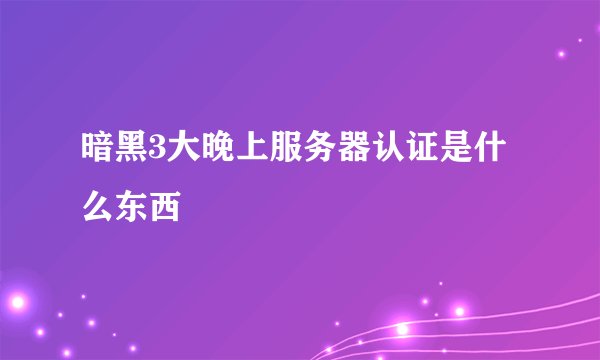 暗黑3大晚上服务器认证是什么东西