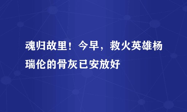 魂归故里！今早，救火英雄杨瑞伦的骨灰已安放好