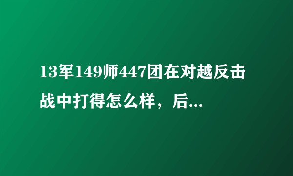 13军149师447团在对越反击战中打得怎么样,后缘何被称为土匪团?