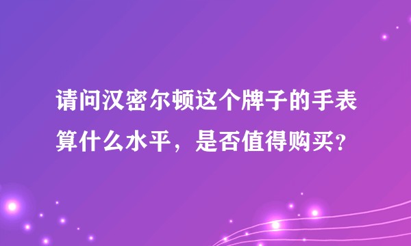 请问汉密尔顿这个牌子的手表算什么水平，是否值得购买？