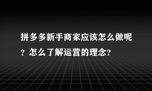 拼多多新手商家应该怎么做呢？怎么了解运营的理念？