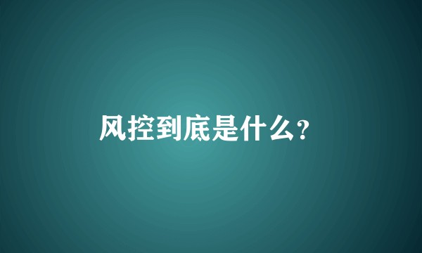 风控到底是什么？
