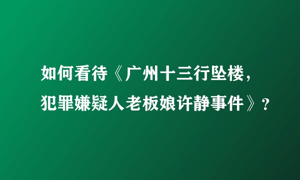如何看待《广州十三行坠楼，犯罪嫌疑人老板娘许静事件》？
