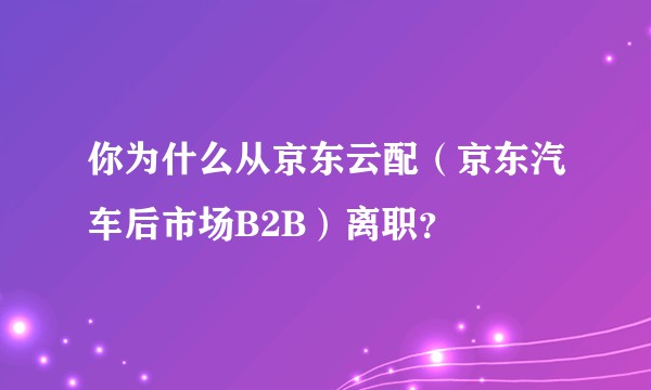 你为什么从京东云配（京东汽车后市场B2B）离职？