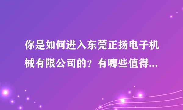 你是如何进入东莞正扬电子机械有限公司的？有哪些值得分享的经验？