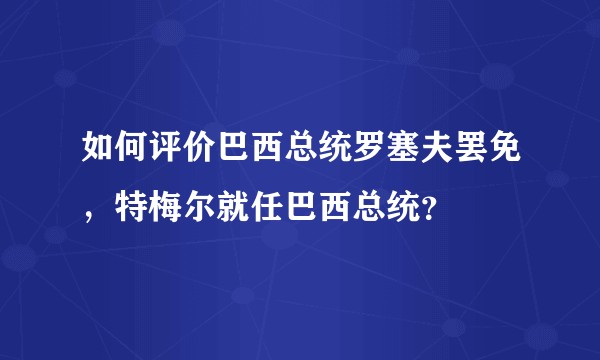 如何评价巴西总统罗塞夫罢免，特梅尔就任巴西总统？