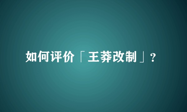 如何评价「王莽改制」？