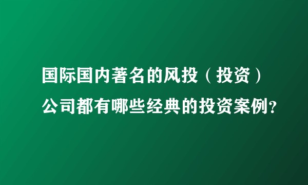 国际国内著名的风投（投资）公司都有哪些经典的投资案例？
