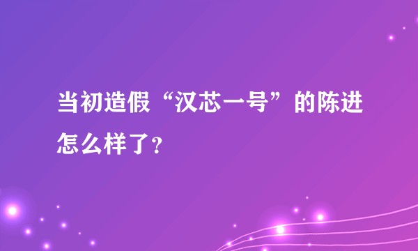 当初造假“汉芯一号”的陈进怎么样了？