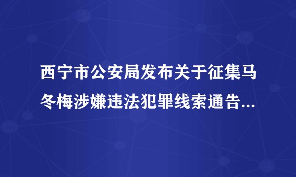 西宁市公安局发布关于征集马冬梅涉嫌违法犯罪线索通告，缉捕进展如何？