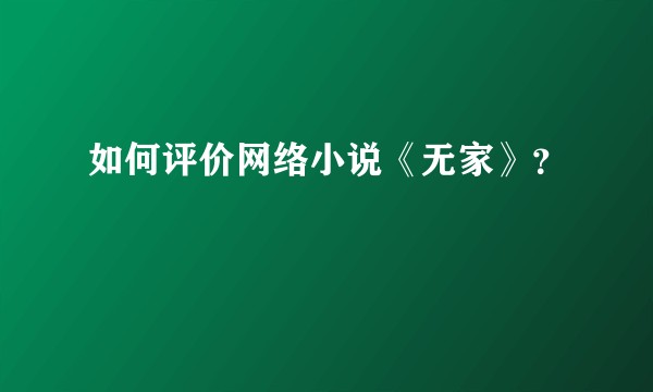 如何评价网络小说《无家》？