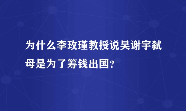 为什么李玫瑾教授说吴谢宇弑母是为了筹钱出国?