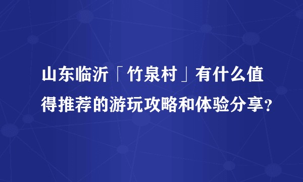 山东临沂「竹泉村」有什么值得推荐的游玩攻略和体验分享？