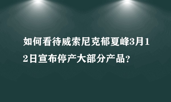 如何看待威索尼克郁夏峰3月12日宣布停产大部分产品？