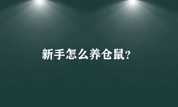 新手怎么养仓鼠？