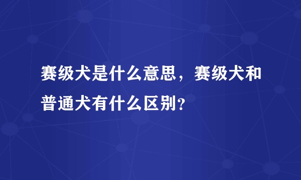 赛级犬是什么意思，赛级犬和普通犬有什么区别？